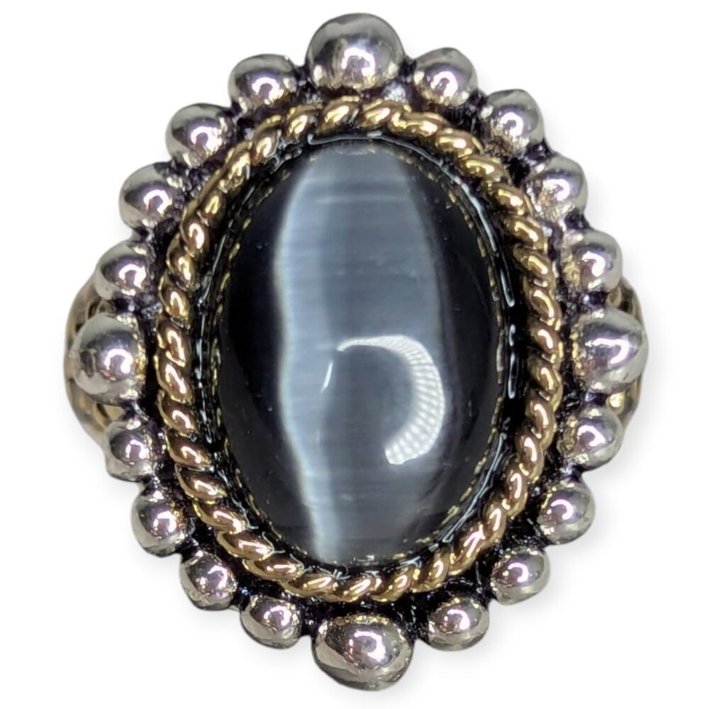 Roman Cocktail Ring w/ Black Iridescent Gem